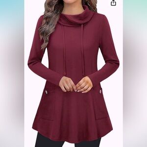 Bulotus Women's Long Sleeve Cowl Neck Tunic Top With Pockets - Casual Loose Fit Blouse - View #2